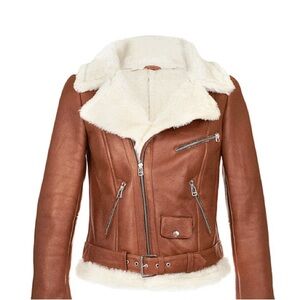 Women's Brown Shearling Leather Jacket - Chestnut Brown